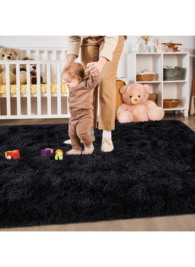 Merelax Soft Area Rug for Livingroom Bedroom, Machine Washable 4x6 Black Rugs Fluffy Shaggy Bedside Rug, Non Slip Indoor Carpet for Nursery Kids Room Home Decor Aesthetic - Image 3